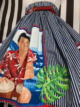 Load image into Gallery viewer, Elvis in Hawaii fan art blue and white stripe skirt