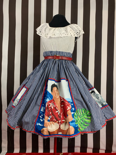 Elvis in Hawaii fan art blue and white stripe skirt