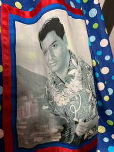 Elvis in Hawaii fan art blue polka dot skirt