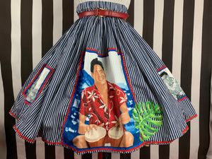 Elvis in Hawaii fan art blue and white stripe skirt