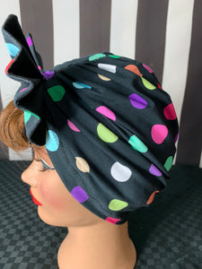 Black with coloured polka dots head wrap